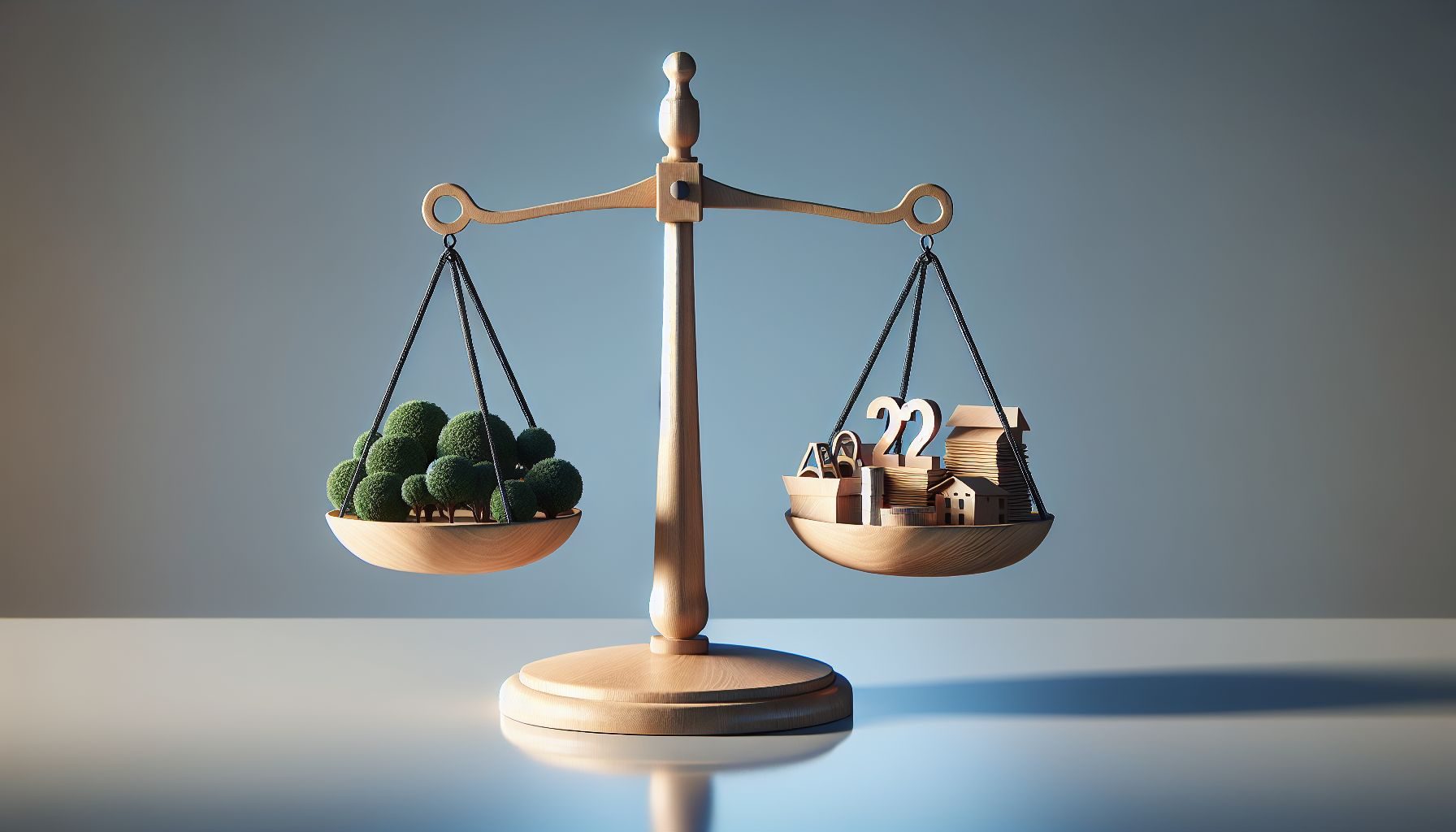 A conceptual image of a balance scale with one side heavier than the other representing the importance of balance in adhering to Albania's labor laws, commercial laws, and environmental regulations.