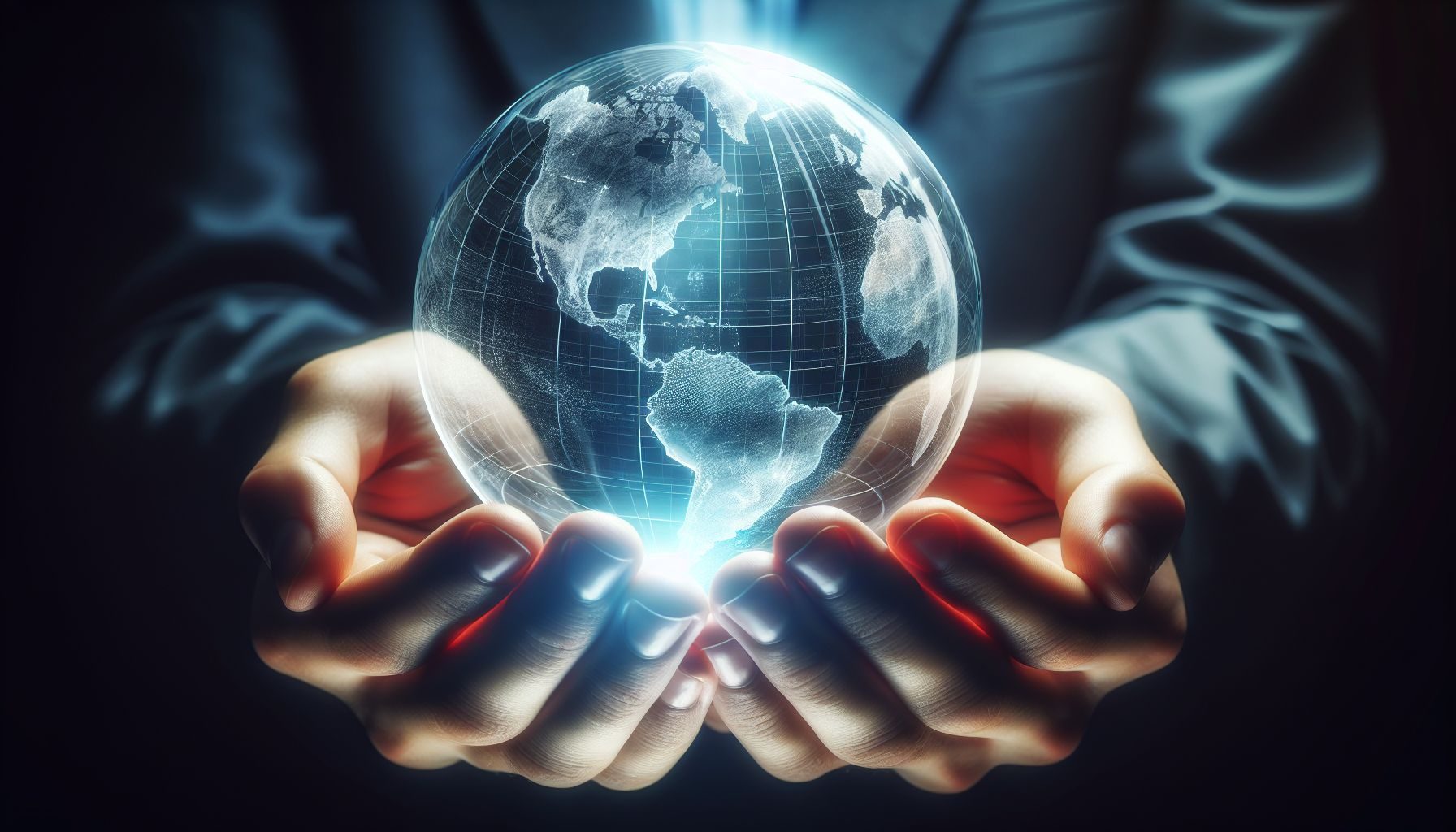 A pair of hands carefully cradling a translucent globe, symbolizing a customer-centric approach and care for international customers