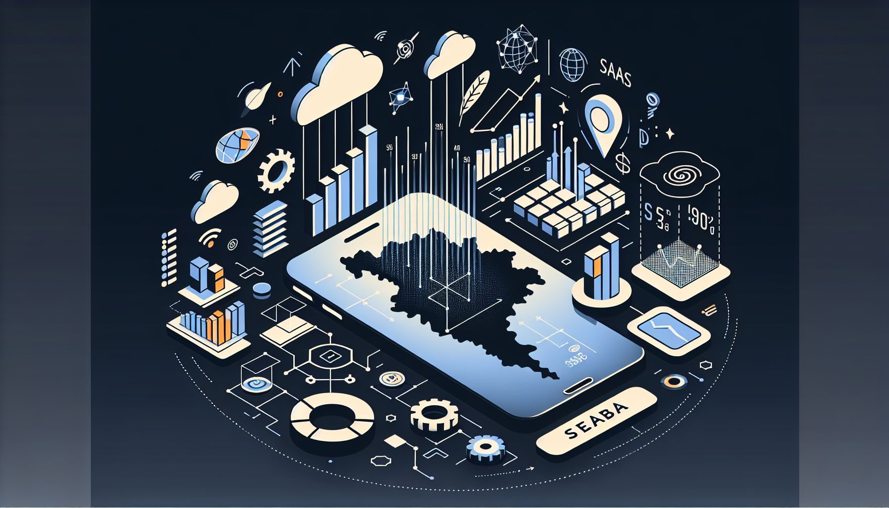 A visual representation or map depicting Serbia's digital economy growth over the past few years, specifically focussing on the rise of the SaaS sector.