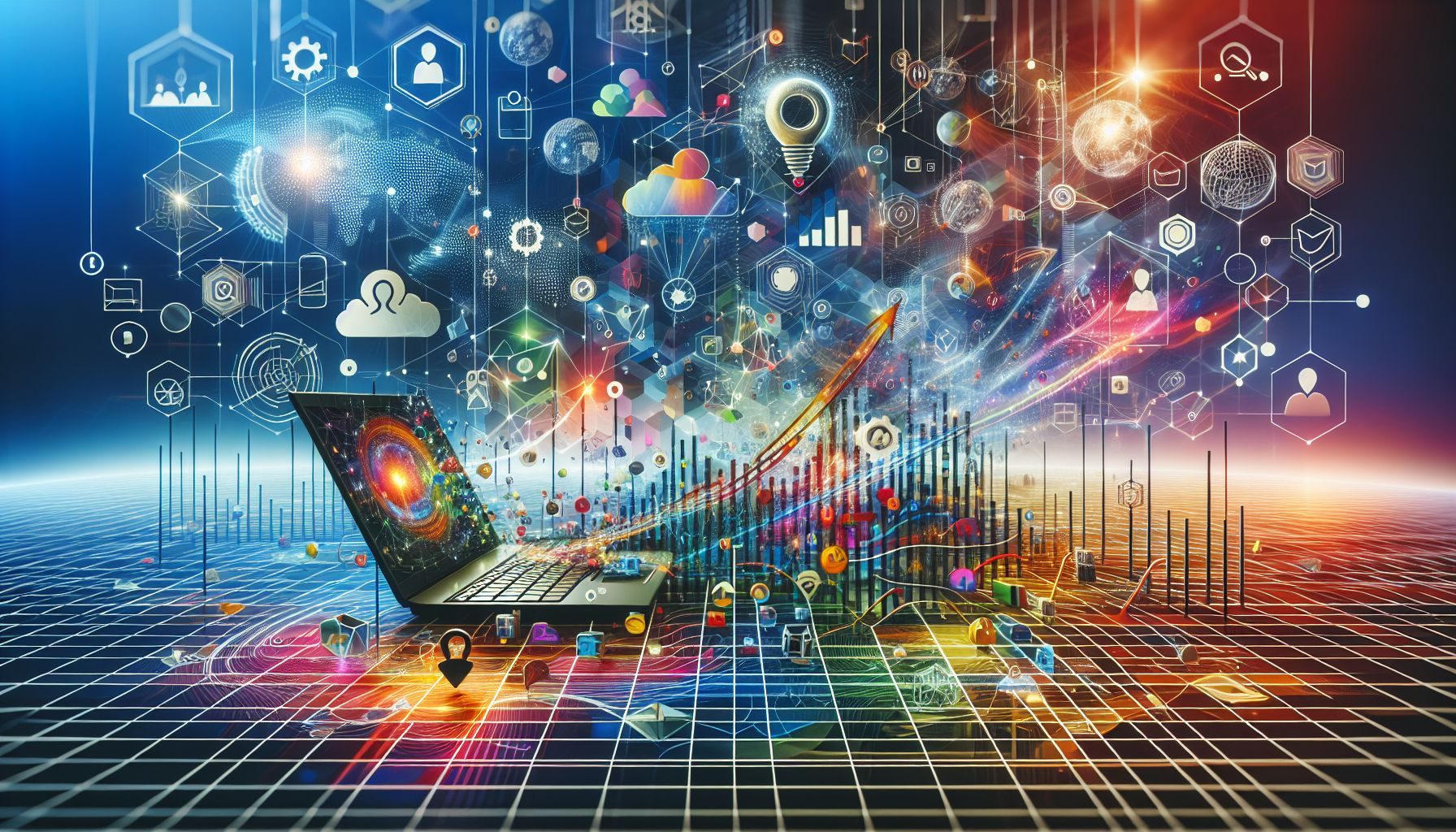 A graphic icon montage of various digital marketing strategies being implemented in the Czech market, including social media, SEO, and content localization.