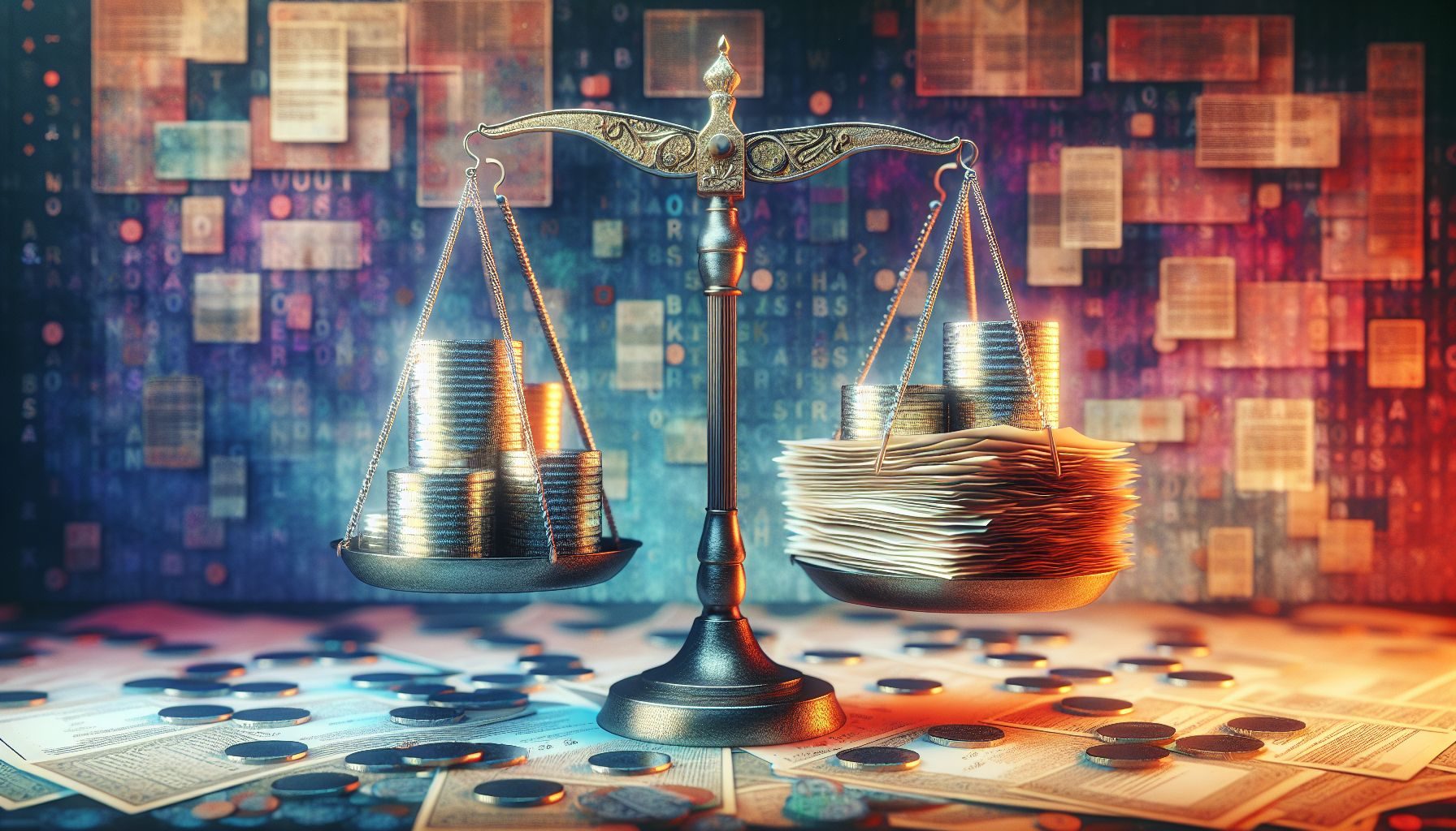 Una imagen de balanzas equilibradas cargadas con monedas y un documento legal del Reino Unido, simbolizando el crucial proceso de toma de decisiones que las empresas extranjeras emprenden para cumplir con las regulaciones y desafíos de importación del Reino Unido.