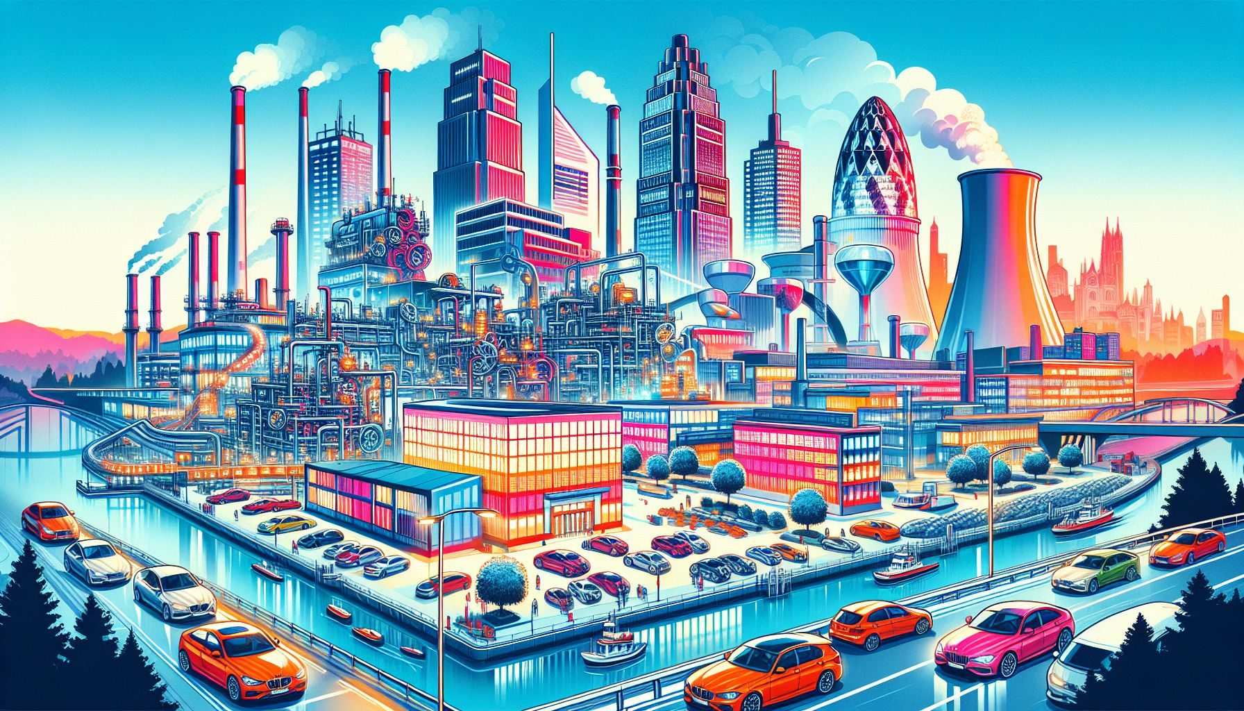 detailed graphical representation of Germany's diverse business sectors, with an emphasis on the top sectors like automotive, chemical, and finance.