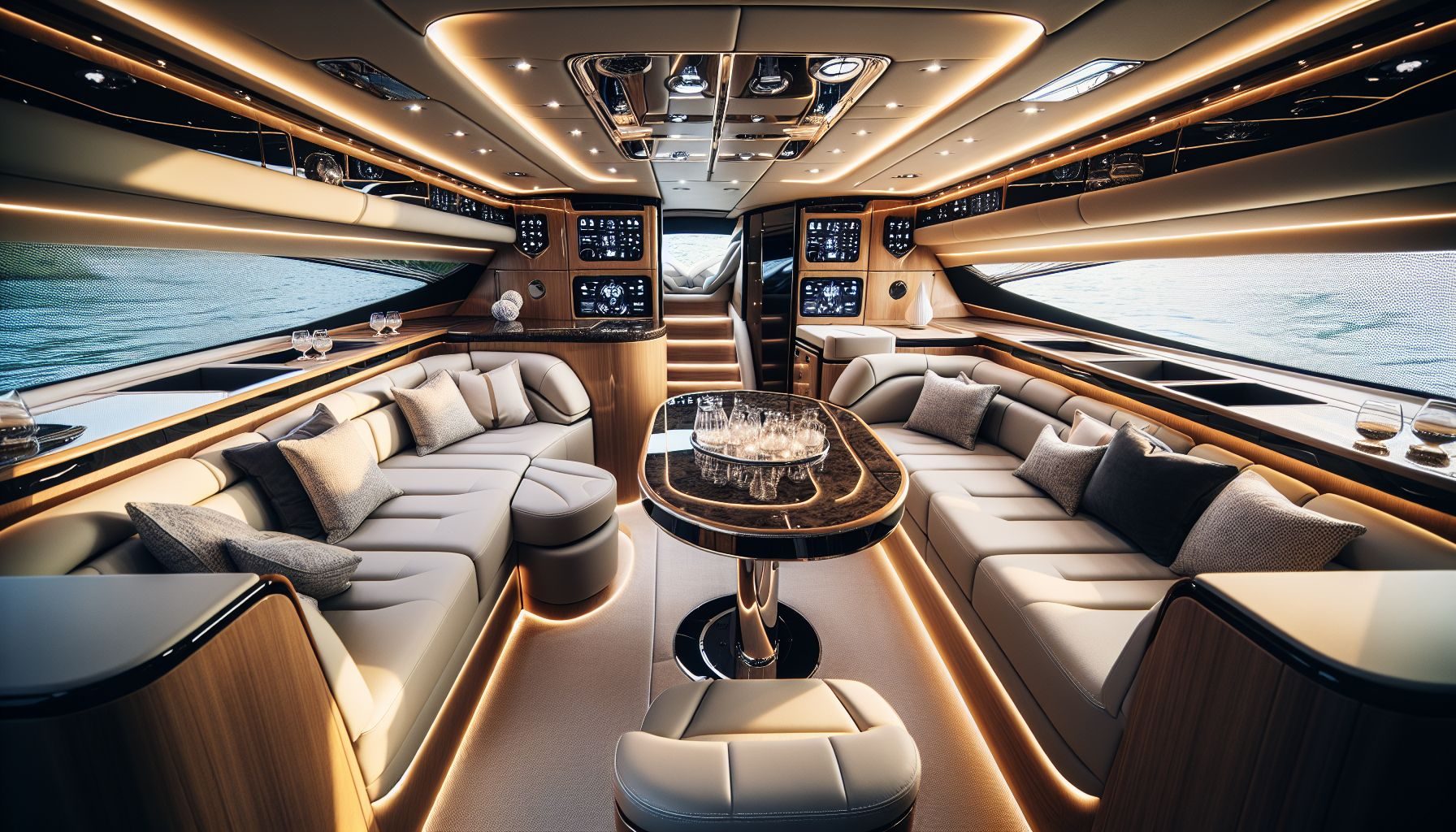 À l'intérieur de la cabine d'un yacht haut de gamme, offrant un aperçu intime des équipements de luxe et du confort des intérieurs modernes de yacht.