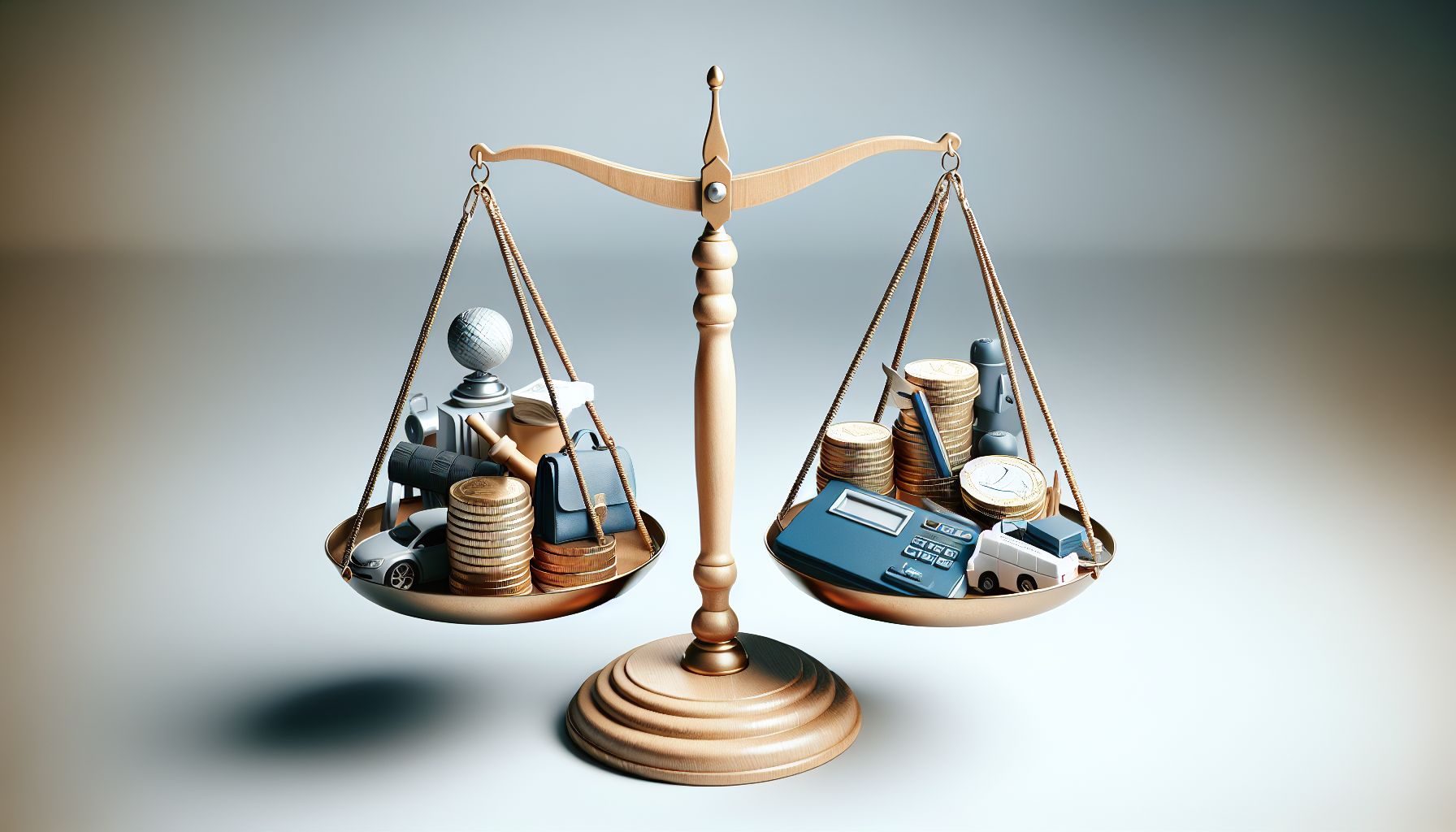 Une image conceptuelle représentant une balance, d'un côté avec des éléments représentant les dépenses d'entreprise telles que l'équipement, les véhicules et les matériaux de formation, et de l'autre côté avec des pièces autrichiennes, symbolisant l'équilibre entre les coûts et les éventuelles déductions fiscales.