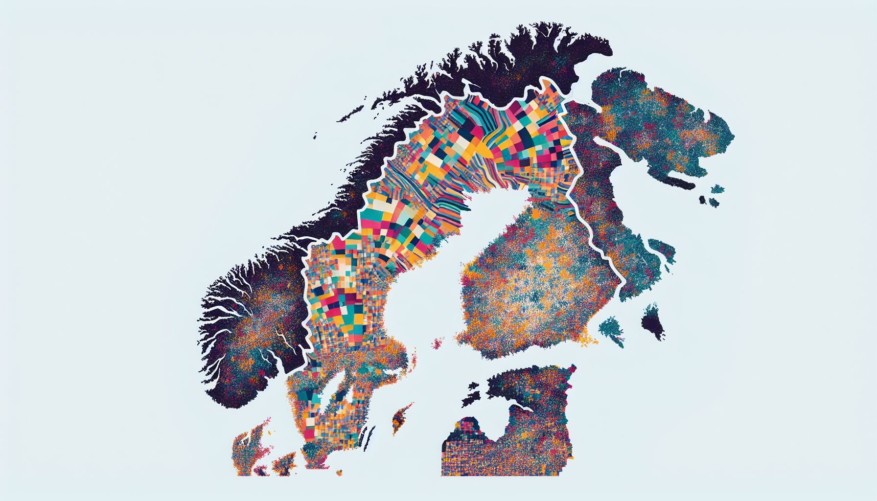 An overhead view of a Swedish map with a few highlighted regions, illustrating the different labor markets across the country.
