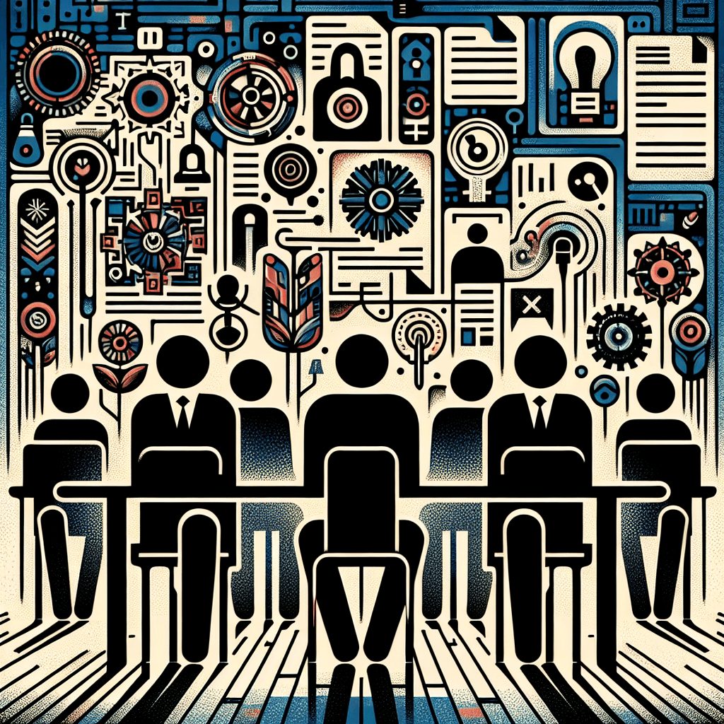 A modern setup representing an Austrian hiring process, including symbols of job advertisements, interviews taking place, and employment contracts.
