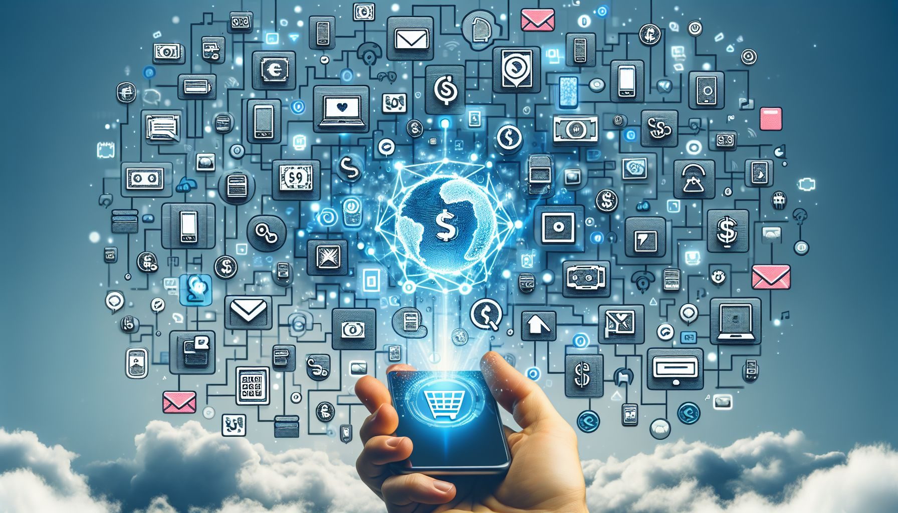A conceptual image of many different digital icons featuring various payment platforms, indicating the diversity of options and the need for diversification in Estonian online stores.