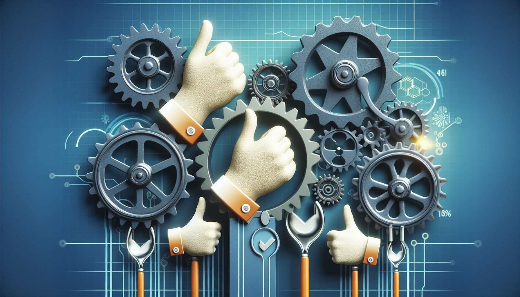 Uma metáfora visual representando um atendimento ao cliente de alta qualidade, como uma máquina bem lubrificada ou engrenagens trabalhando juntas sem problemas.